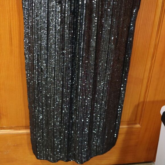 Vintage 80s Silk Sequin Peacock Butterfly Evening Gown Maxi Dress - Picture 10 of 16